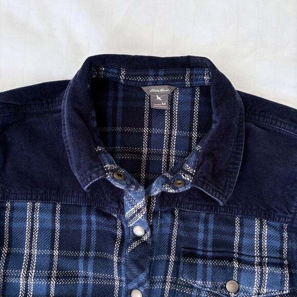 Eddie Bauer Heavyweight Flannel Corduroy Snap Button Shirt Shacket Blue Plaid M - Picture 5 of 6